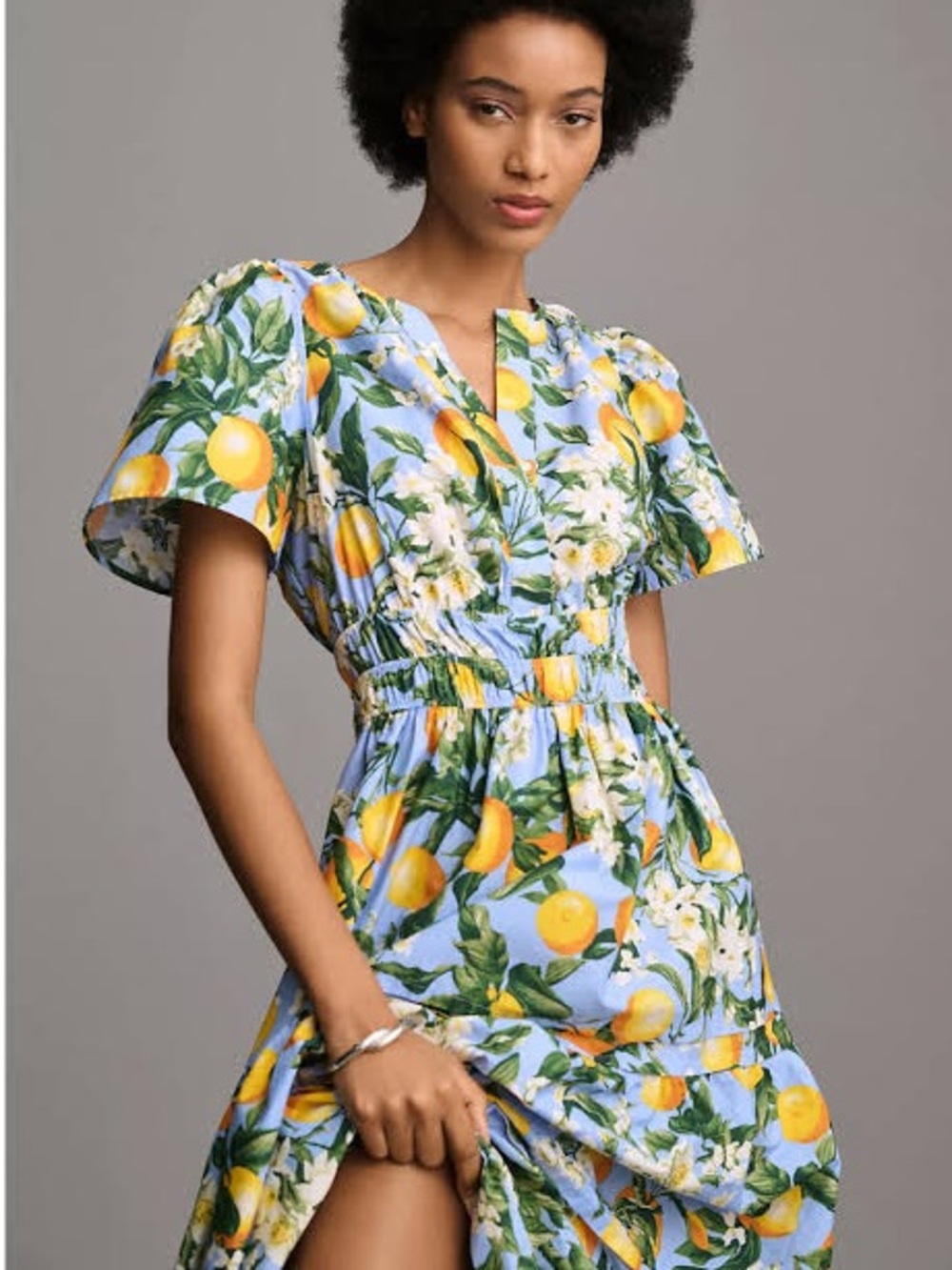 Anthropologie Somerset Iris Blue Lemon Floral Tiered Maxi Dress M - Picture 8 of 9